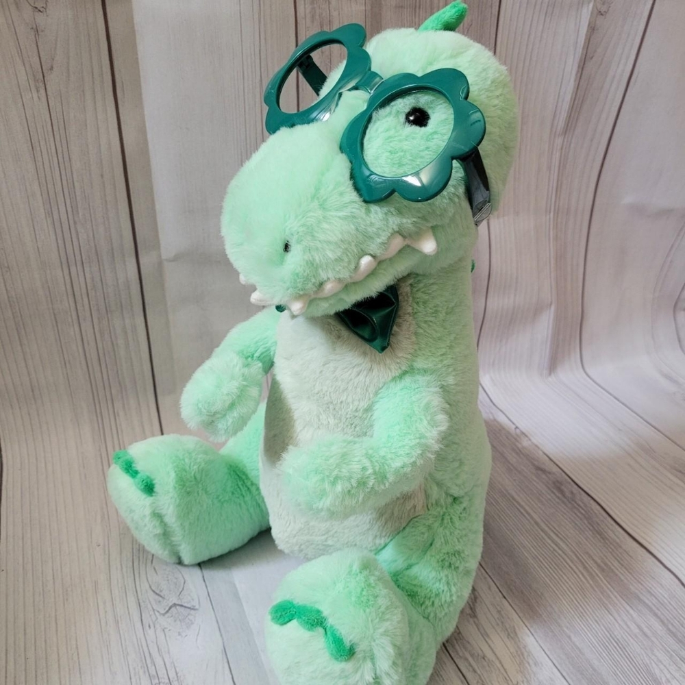 FAO Schwarz 12" Plush Dinosaur w/ Bowtie And Removable Glasses T-REX